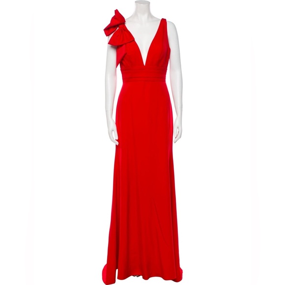 Mac Duggal Red Sleeveless V Neck Bow Detail Mermaid Gown Women’s Dress Size 2 - Picture 1 of 10